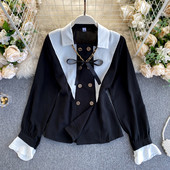 Modern női ing klasszikus gallérral és szalaggal