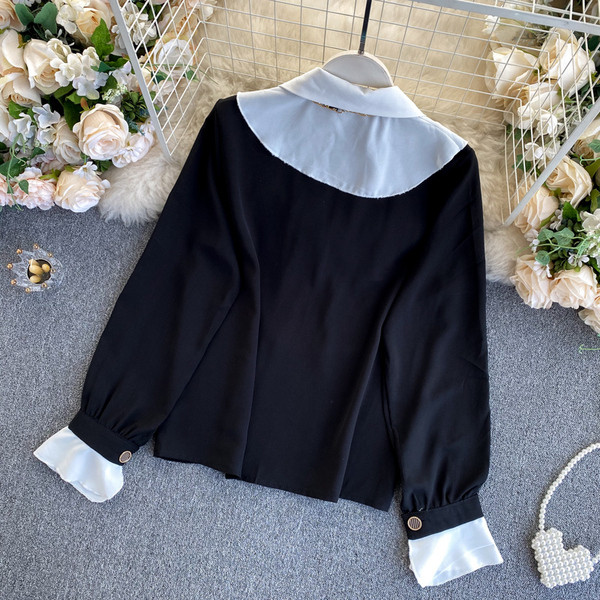 Modern női ing klasszikus gallérral és szalaggal