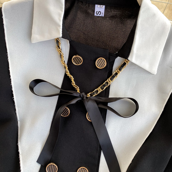 Modern női ing klasszikus gallérral és szalaggal