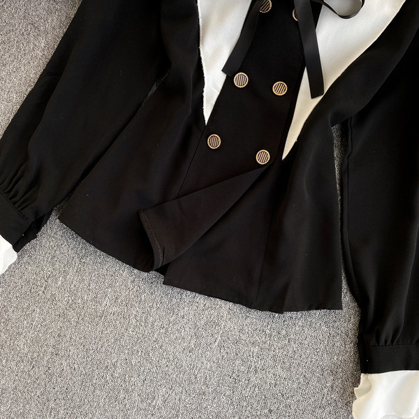 Modern női ing klasszikus gallérral és szalaggal