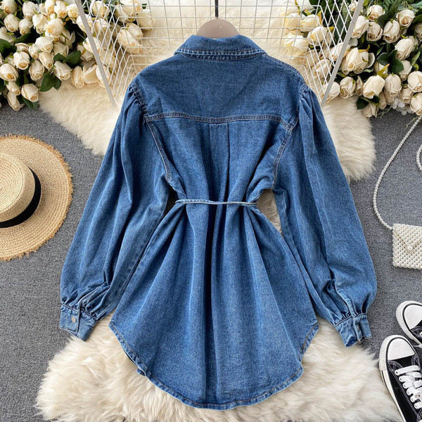 Naiste vabaaja teksajakk vöö ja sinise nööpidega