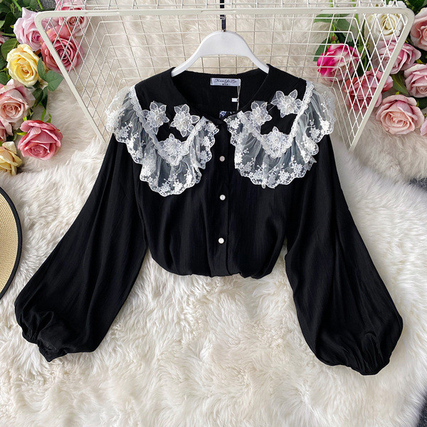 Naiste vabaaja särk pitsi ja nööpidega