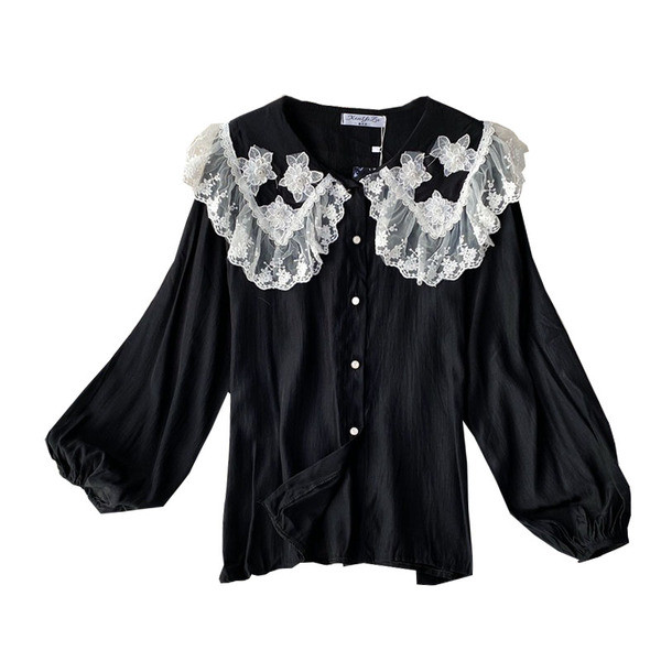 Naiste vabaaja särk pitsi ja nööpidega