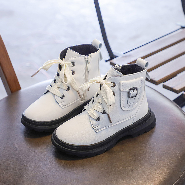 Παιδικές έκο δερμάτινες μπότες με αγκράφα και κορδόνια για κορίτσια