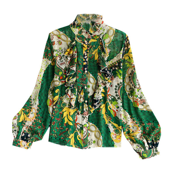 Stiilne naiste särk värvilise mustriga ja kõrge kraega