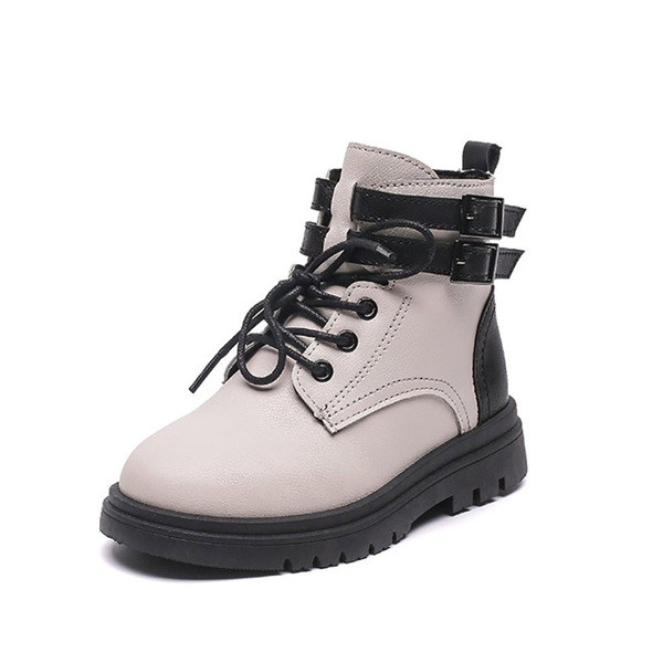 Öko bőrből készült gyerekcsizma csatokkal és fűzős lányoknak