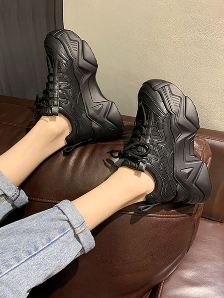 Γυναικεία casual αθλητικά παπούτσια με κορδόνια και ψηλή σόλα