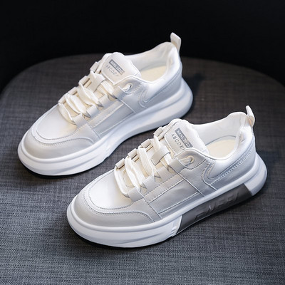 Eko bőrből készült alkalmi női tornacipő - lapos talp