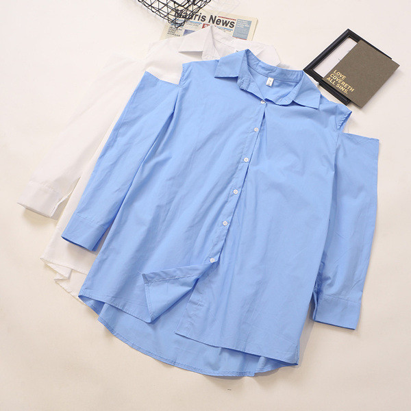 Klasszikus gallérral és csupasz vállú női ing