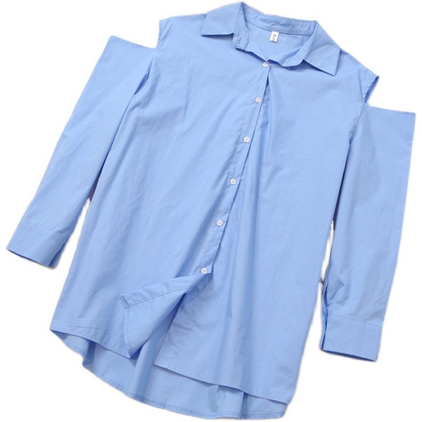 Klasszikus gallérral és csupasz vállú női ing