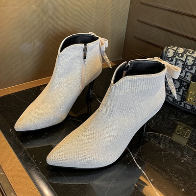 Alkalmi női magas sarkú cipő szalaggal és cipzárral