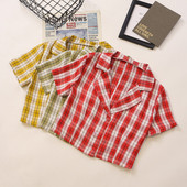 Γυναικείο πουκάμισο καρό με κοντά μανίκια και κουμπιά