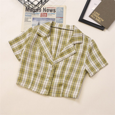 Γυναικείο πουκάμισο καρό με κοντά μανίκια και κουμπιά