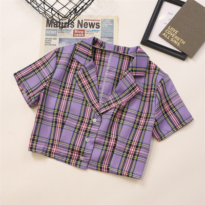 Γυναικείο πουκάμισο καρό με κοντά μανίκια και κουμπιά