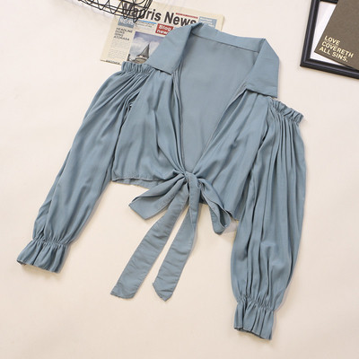 Νέο μοντέλο γυναικείο πουκάμισο με κορδόνια και μακριά μανίκια