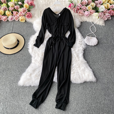 Női alkalmi kombiné gombokkal és hosszú ujjakkal