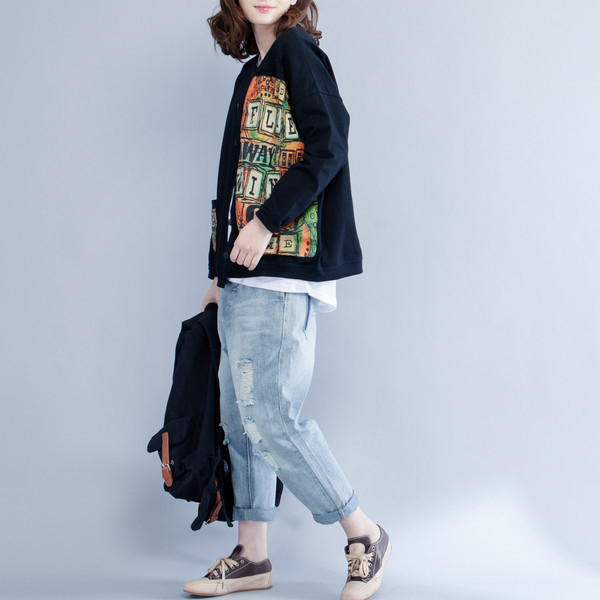 Naiste vabaaja jakk aplikatsiooni ja nööpidega