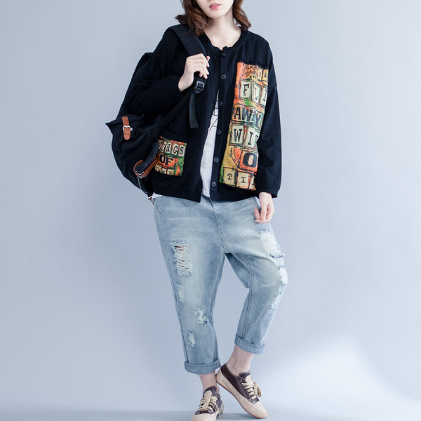 Naiste vabaaja jakk aplikatsiooni ja nööpidega