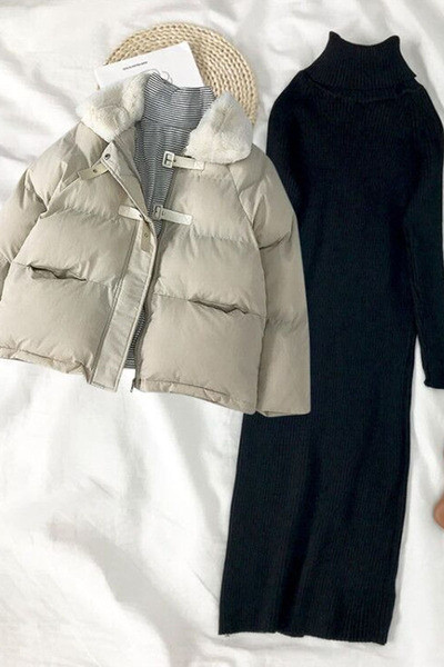 Alkalmi női téli kabát pehelytal és zsebekkel