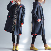 Μακρύ γυναικείο μπουφάν με κουκούλα και τσέπες