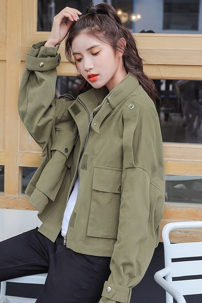 Jauna modeļa rudens sieviešu jaka ar kabatām