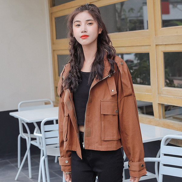 Jauna modeļa rudens sieviešu jaka ar kabatām