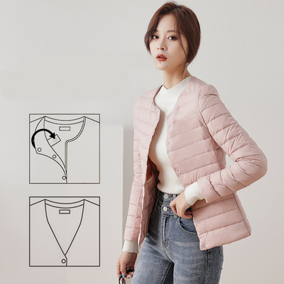 Ελαφρύ γυναικείο μπουφάν με οβάλ γιακά και κουμπιά