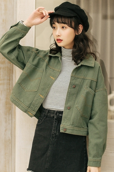 Női alkalmi kabát farmer zsebekkel