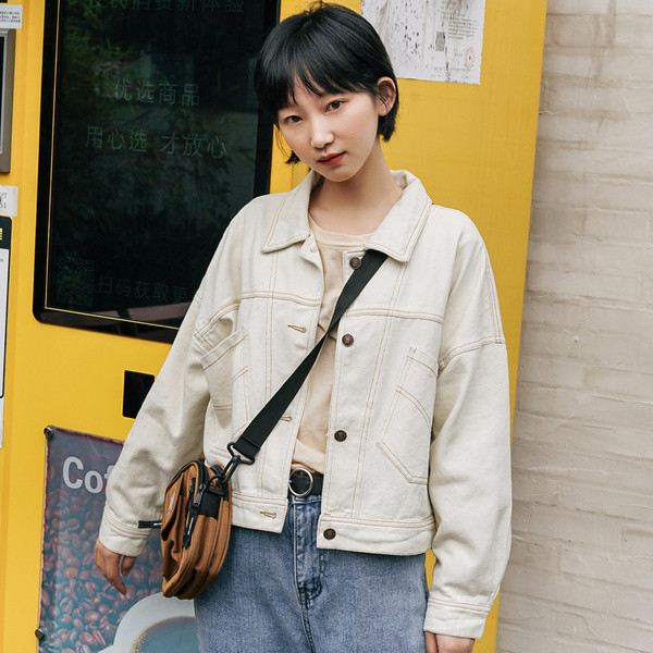 Női alkalmi kabát farmer zsebekkel