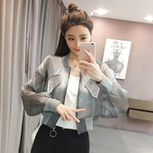 Moodne ümara kaelusega ja lukuga naiste jope