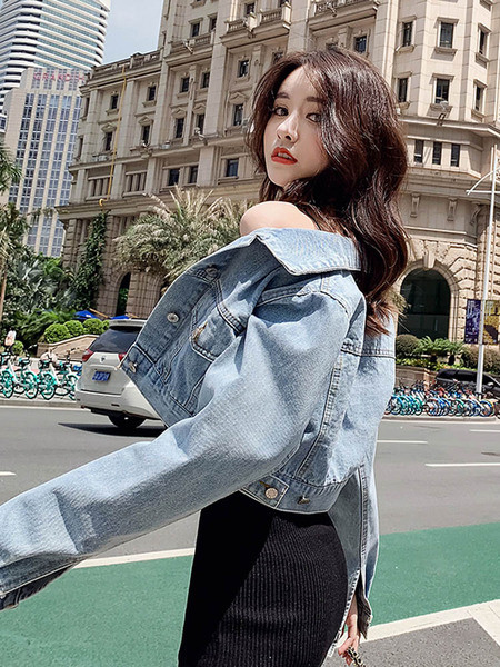 Új modell rövid női farmerdzseki farmergallérral