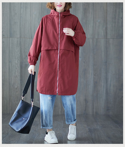 Γυναικείο μακρύ σακάκι με κουκούλα και φερμουάρ