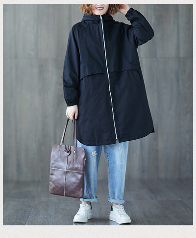 Γυναικείο μακρύ σακάκι με κουκούλα και φερμουάρ