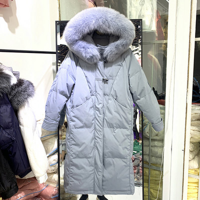 Naiste talvejope pikk mudel kapuutsi ja sulestikuga