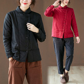 Női alkalmi kabát gombokkal és alacsony gallérral