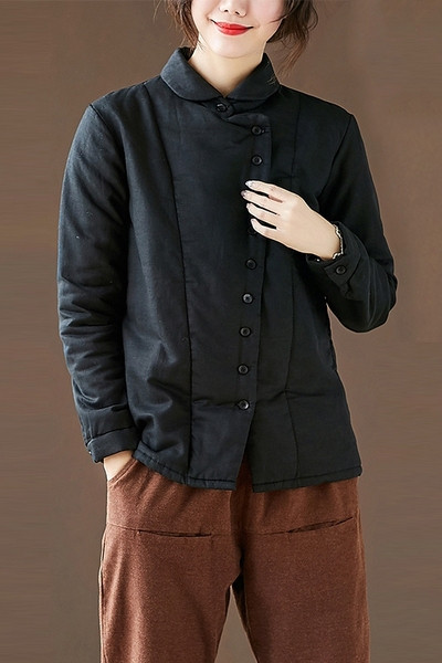 Női alkalmi kabát gombokkal és alacsony gallérral