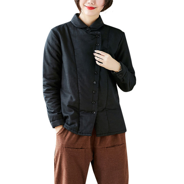 Női alkalmi kabát gombokkal és alacsony gallérral