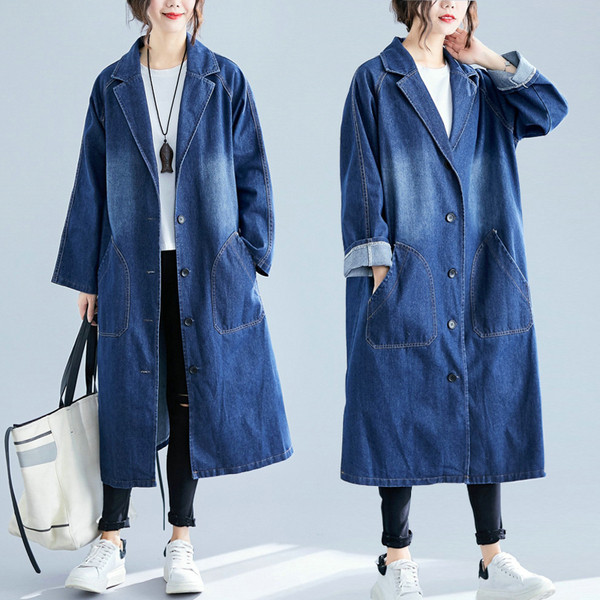 Naiste vabaaja nööpide ja taskutega teksajakk