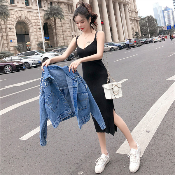 Modern női farmerdzseki klasszikus gallérral