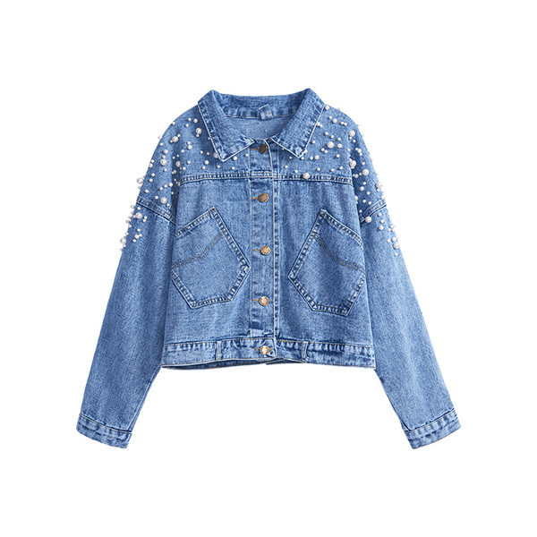 Modern női farmerdzseki klasszikus gallérral