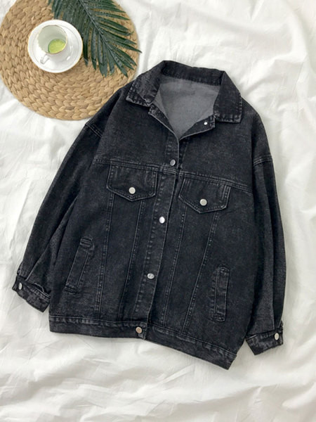 Női lezser hosszú farmerdzseki klasszikus gallérral