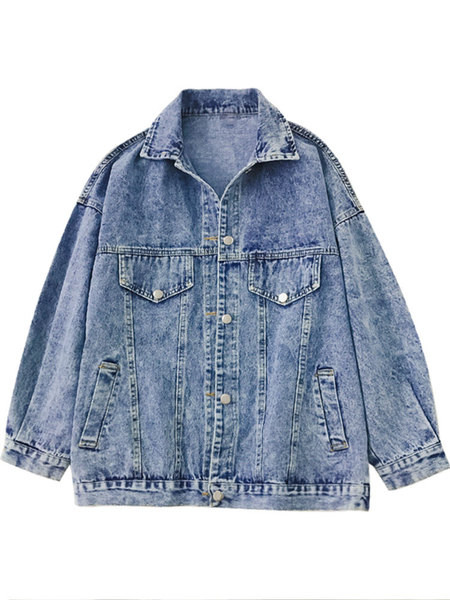 Női lezser hosszú farmerdzseki klasszikus gallérral