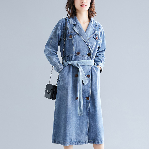 Pikk naiste teksajakk vöö ja nööpidega