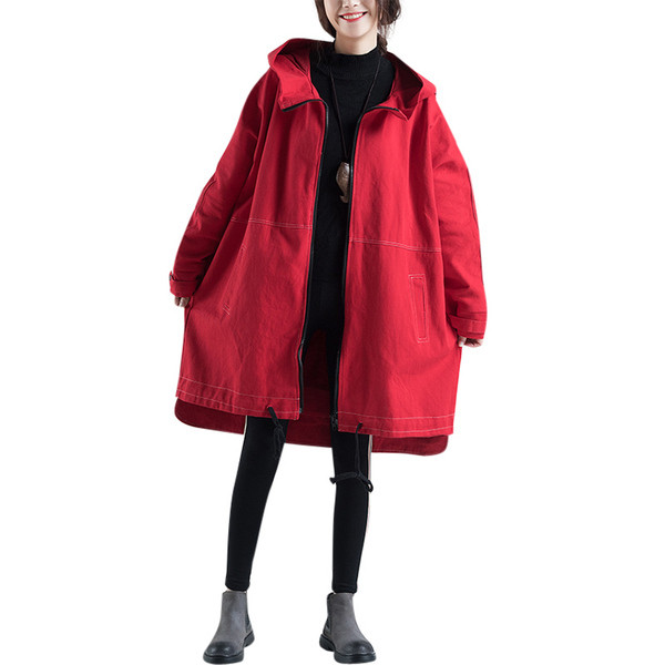 Lai kapuutsiga ja pikkade varrukatega naiste jope