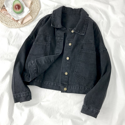 Naiste vabaaja lühike musta värvi teksajakk