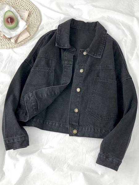 Naiste vabaaja lühike musta värvi teksajakk