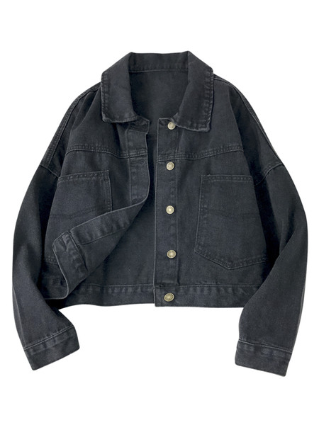 Naiste vabaaja lühike musta värvi teksajakk