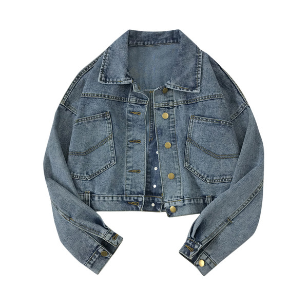 Naiste vabaaja nööpide ja taskutega teksajakk