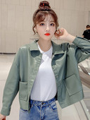 Uus mudel lühikese krae ja taskutega nahast naistejope