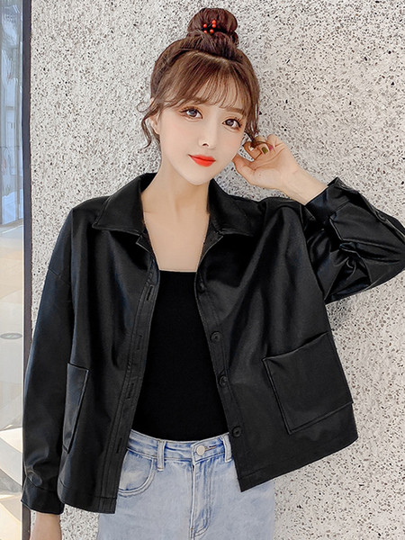 Uus mudel lühikese krae ja taskutega nahast naistejope